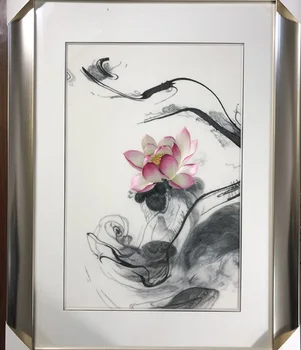 

Handmade 100% Mulberry Silk Thread Finished Suzhou Embroidery not include frame ,ink painting lotus 1 40*60cm