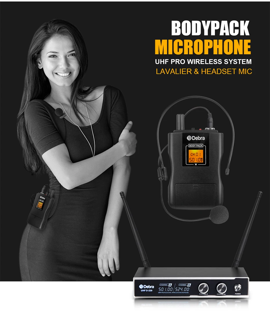 Хороший звук! Debra аудио D-220 2 канала с ручной или петличный и гарнитура микрофон УВЧ Беспроводная микрофонная система для караоке