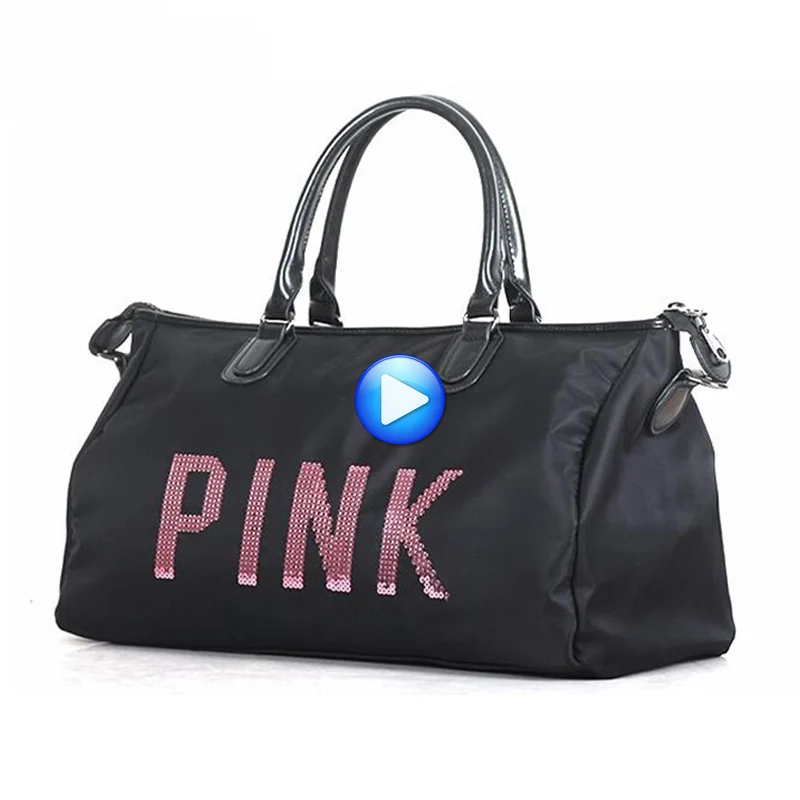 Us 21 24 16 Off Hot Training Female Yoga Duffel Bag Metal Sequins Pink Letters Gym Fitness Sports Shoulder Women Tote Handbag Travel In