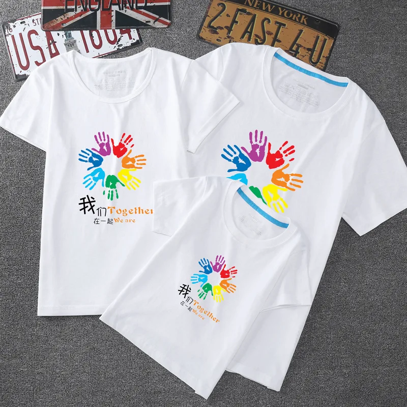 

2019 summer Palm Printed Casual T Shirt Family Look Fashion family matching clothes Mother Son Dad Daughter Clothes
