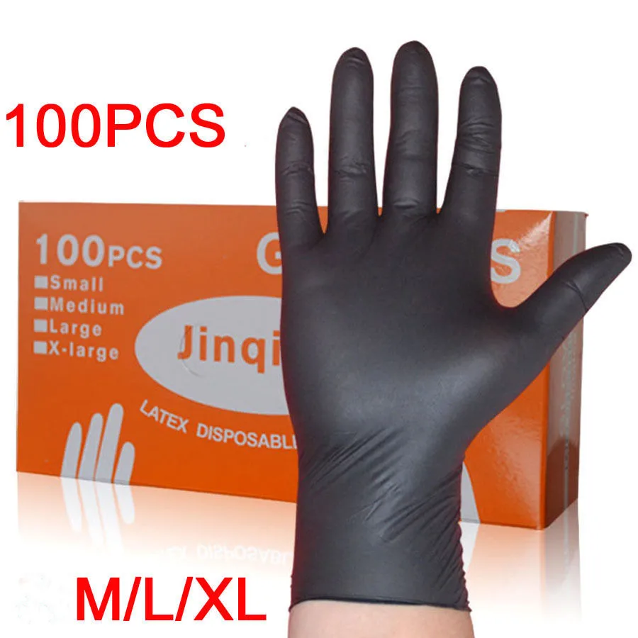 

LESHP 100PCS/SET Household Cleaning Washing Disposable Mechanic Gloves Black Nitrile Laboratory Nail Art Anti-Static Gloves
