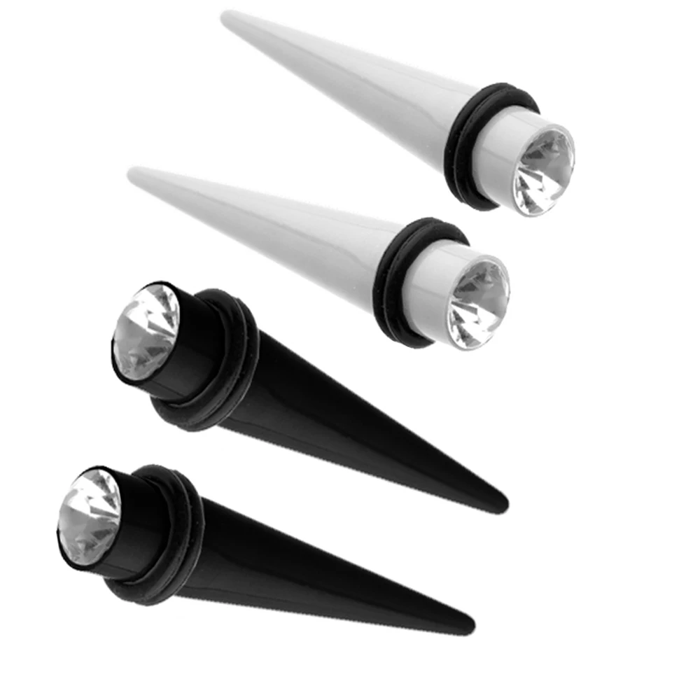 Pair UV Acrylic CZ Crystal Gem Straight Ear Taper Gauge Plugs Stretcher