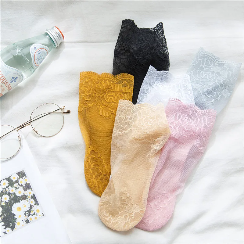 

SP&CITY New Arrival 6 Pairs/Set Women Lace Hollow Out Short Socks Solid Colored Sexy Ladies Thin Socks Slippers Female Socks