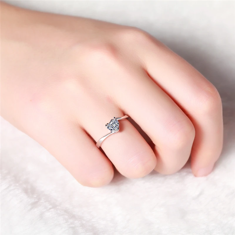 925Sterling Silver Zircon Sweet Heart Women Jewelry Ring #7 #8 GR639