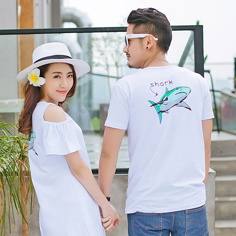 Г. летняя брендовая одежда для детей одинаковые футболки для семьи платье с открытыми плечами для мамы и дочки с изображением акулы семейная одежда