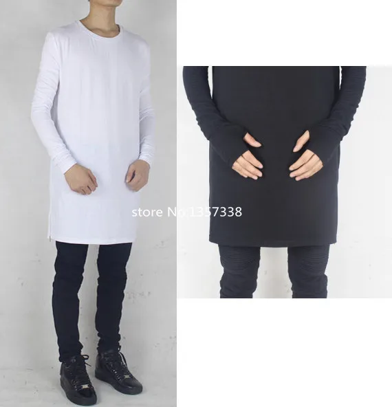 Thumbhole long sleeve extended t shirt tee undershirt swag kanye west