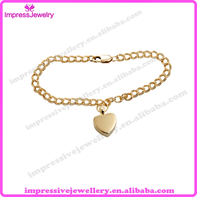 IJB5010 Golden Plating Heart Charm Urn Bracelet Cremation Jewelry 316L Stainless Steel Bracelet