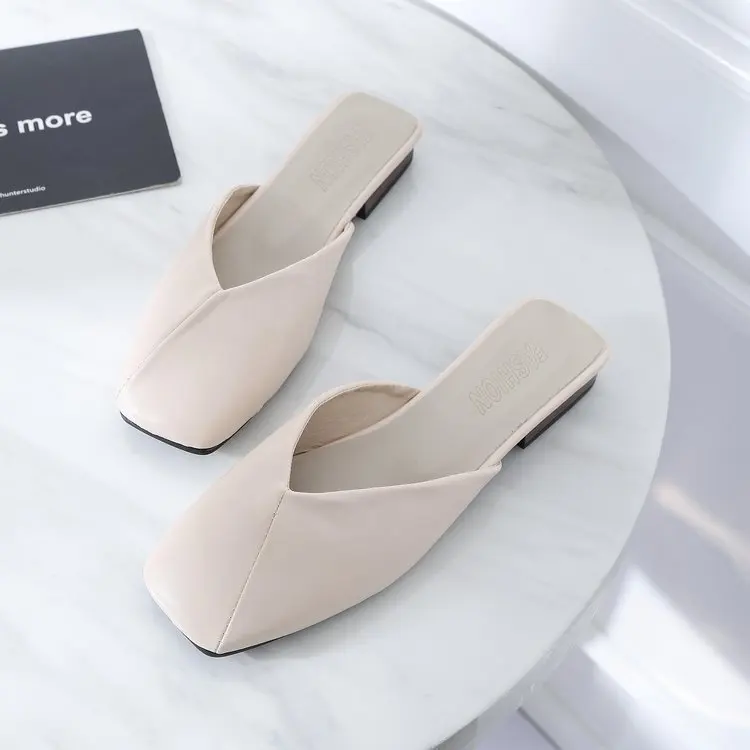 

PADEGAO Summer Fashion Mature Platform Slippers for Women Outdoor PU Sewing Concise Slides Solid Closed Low Toe Casual Shoes