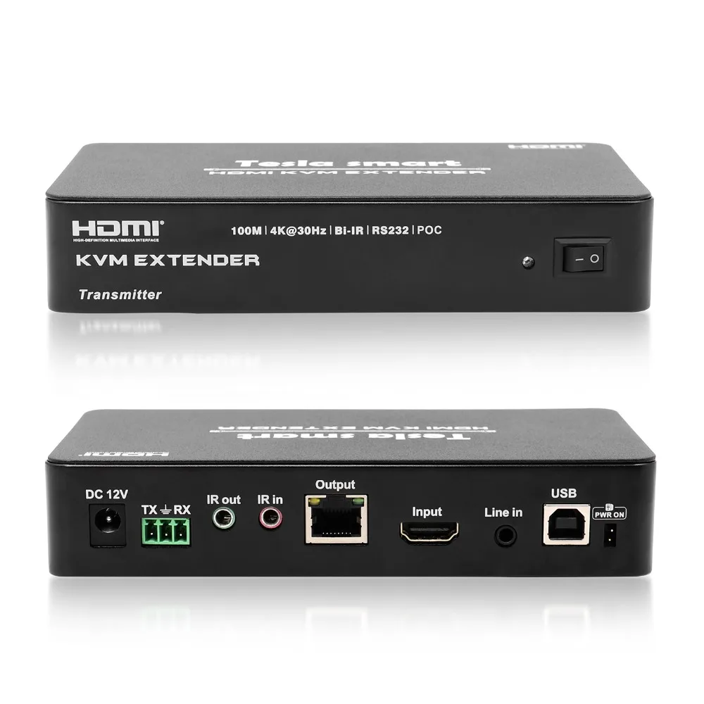Tesla smart Multi-function HDMI KVM Extender 4K 100M HDMI KVM+Audio Extender by CAT5e/6 (1 Extender TX+1 Extender RX) Tesla smart Multi-function HDMI KVM Extender 4K 100M HDMI KVM+Audio Extender by CAT5e/6 (1 Extender TX+1 Extender RX)