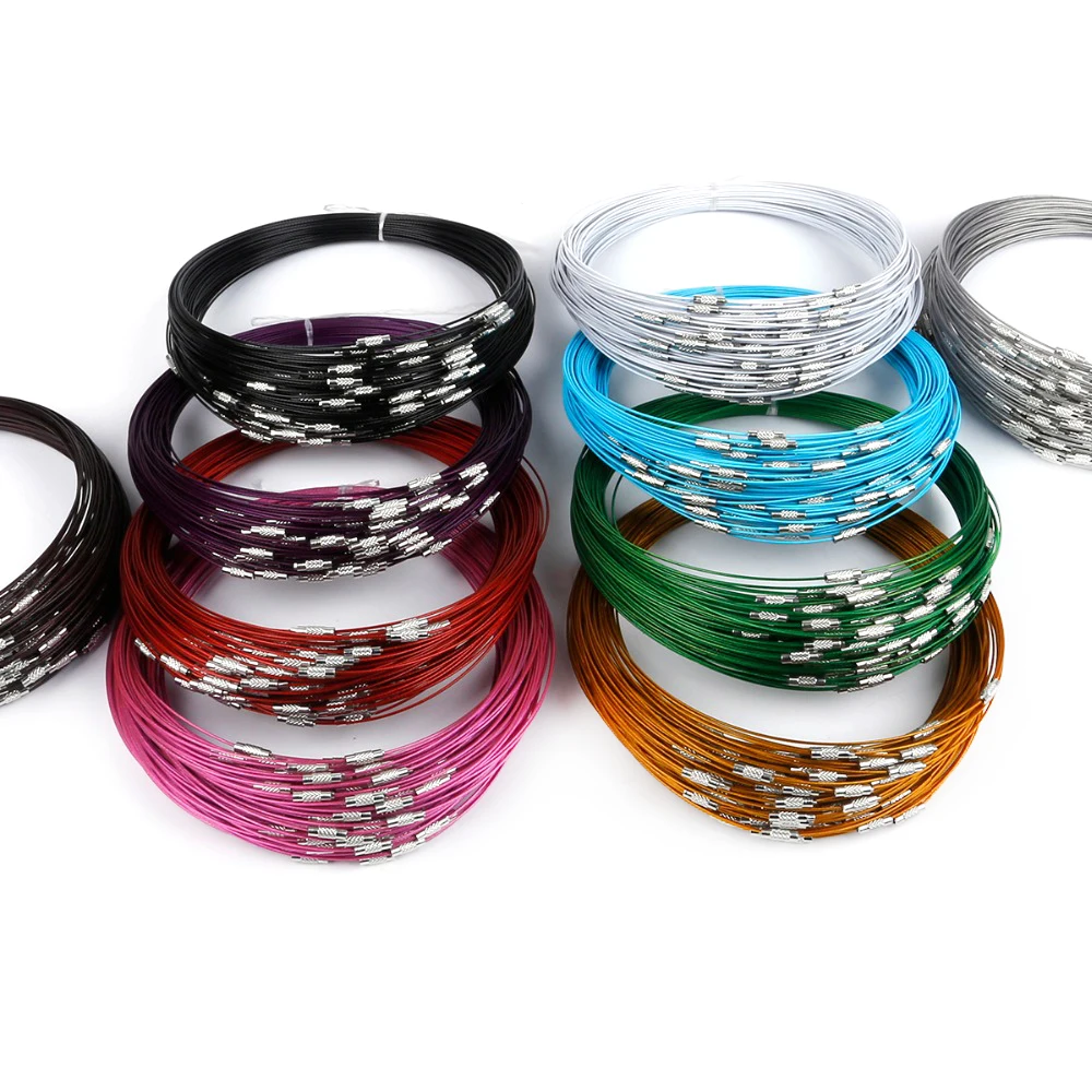 10pcs/lot 46cm multicolor mixed silver color Stainless Steel screw choker Necklace Wire Cord For DIY necklaces Craft Jewelry