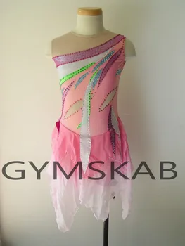 

2018 Graceful Figure Skating Dress Women's Girl's Customized Ice Skating Dress Contrast Color Sleeveless Gymnastics Costume 5518