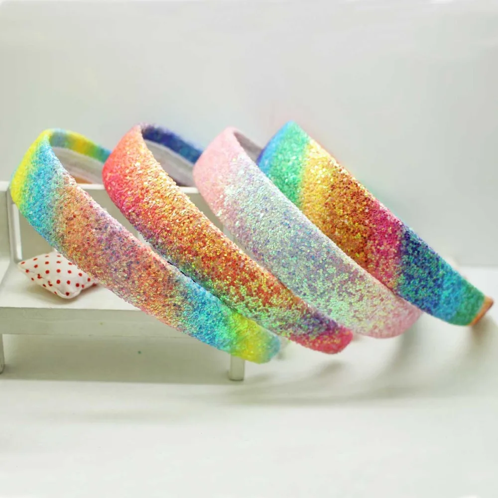 Hot sale fashion PU shining gradient hairband kids beautiful glitter