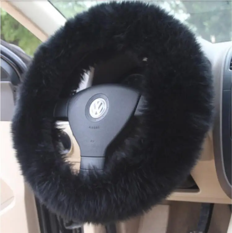 

Natural Sheepskin Wool Stretch-On Car Steering Wheel Cover Winter Long Fur Cover Gear Shift Collars Handbrake Grips Pad Covers