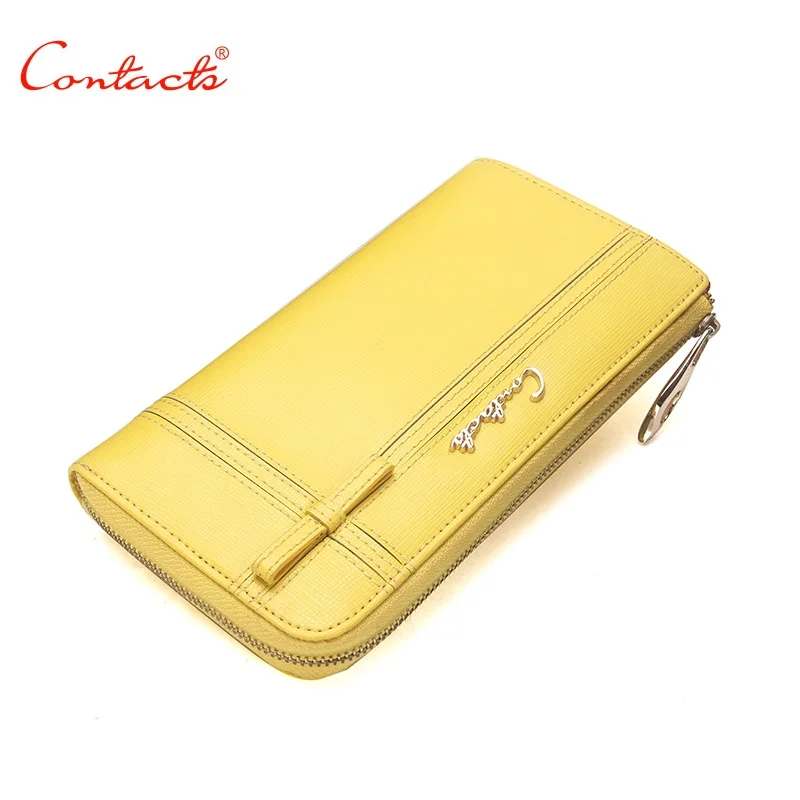 

CONTACT'S 2017 New Spring Yellow Beige Women Wallet Genuine Leather Clutch Wallets Fashion Lady Purse Card Holder and Coin Bags