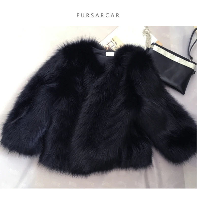 Женское пальто с натуральным лисьим мехом FURSARCAR зимнее теплое из натурального