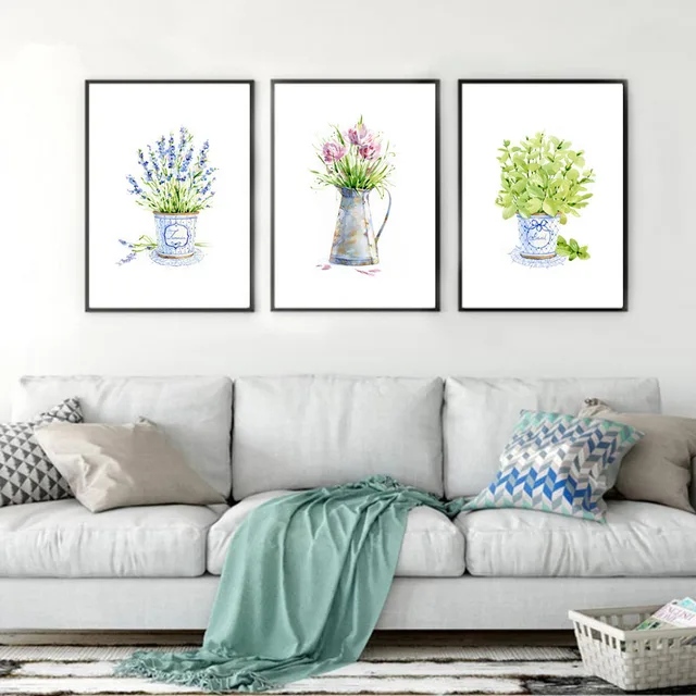 Minimalista wtaercolor flower art canvas poster stampe piante in ... Poster per salotto