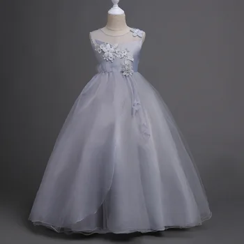 

5 6 7 8 9 10 11 12 13 14 Years Kids Glitz Tulle Flower Pageant Gowns Girl Dress Grey White Pink Lavender Children Formal Wear
