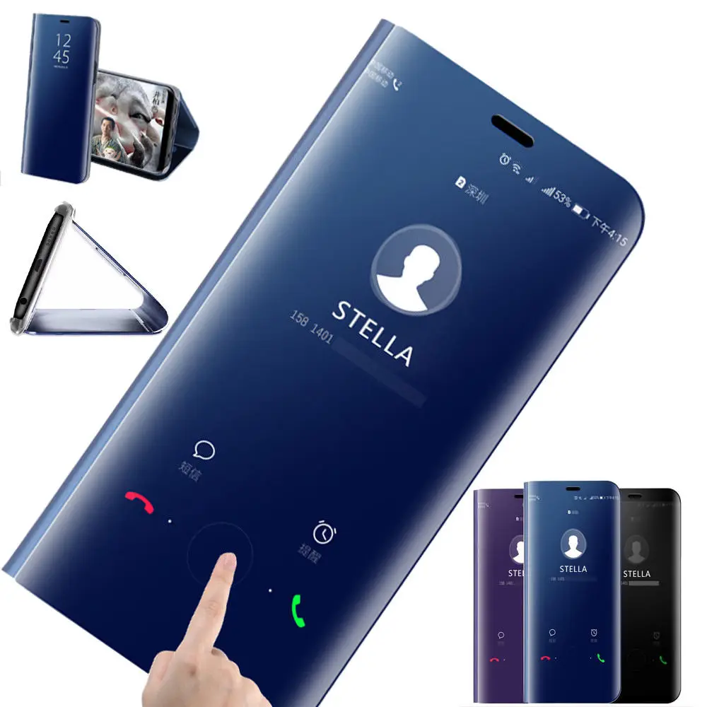 

Luxury Clear View Mirror Smart Phone Case For Samsung S9 S8 Plus Leather Flip Stand Case For Samsung Galaxy S7 edge Back Cover