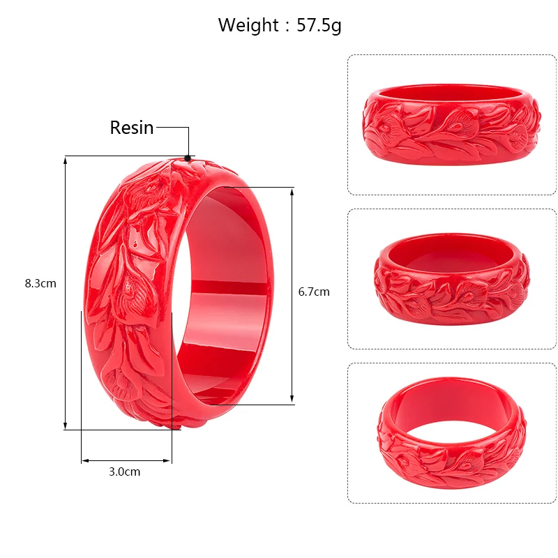 Trendy Resin Cuff Engraved Flowers Bracelets Bangles for Women Fashion Acrylic Round Bracelet Female Charm Wedding Gifts Jewelry (5)