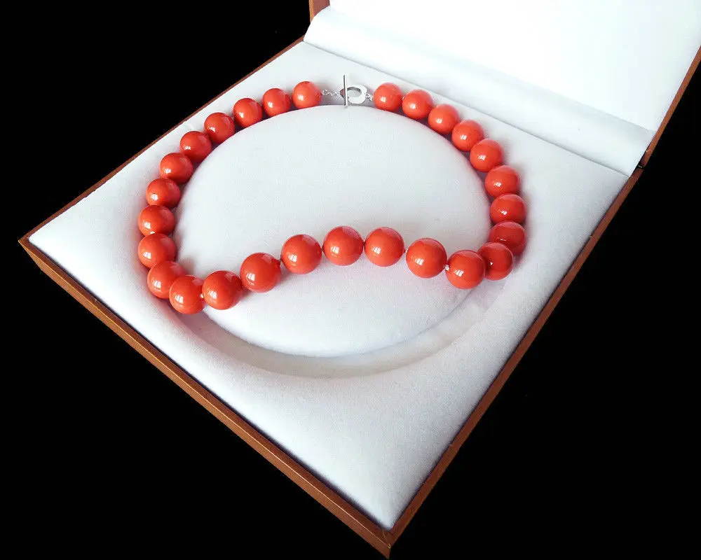 

hot sell- huij 001802 natural AAA+ 14mm luxury fashion Coral orange red south sea shell pearl necklace -Top quality free shippin