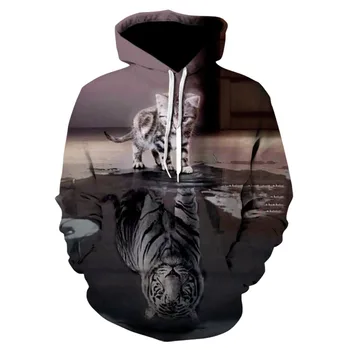 

Brand new print hoodie with animal personality, 3d water shadow cat hoodie for men and women, 2019 brand hoodie hip-hop sport su