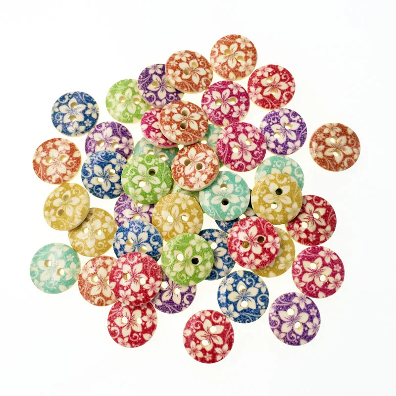 100Pcs Kawaii Fashion Bulk Mixed Wooden Button Flower Sewing