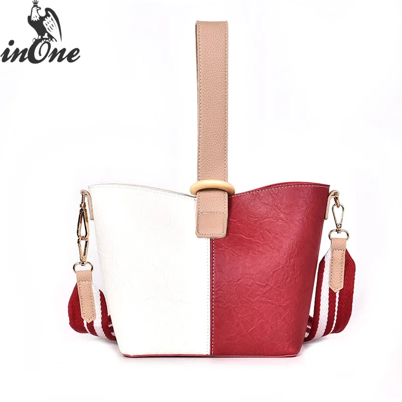 

INONE 2018 Ladies Hand Bag Bucket Crossbody Women Multifunction Multi Shape Shoulder Bag Contrast Color PatchworkHandbag Purse