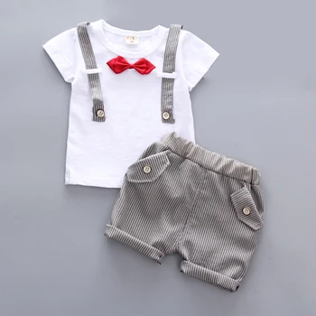 

Boy Clothes Two-piece Short-sleeved T-shirt Pants Cotton Bow Tie Accessories Gentleman Baby1-3Y Child Quality Clothing Hot Sale