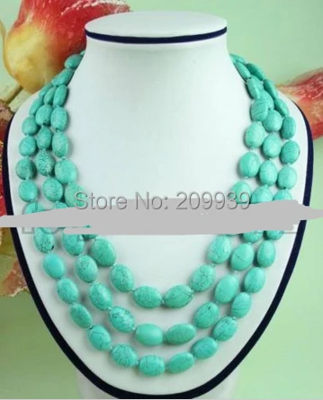 

huij 00936 EXCELLENT 3 STRAND CHINESE JEWELRY TURQUOISE BEADED NECKLACE