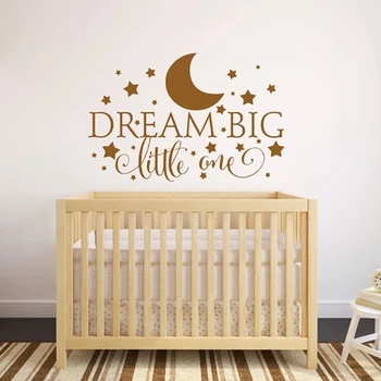 

56cm*27cm Dream Big Little One Quotes Wall Decal Nursery Wall Sticker Baby Nursery Bedroom Art Decor Kids Wall Stickers Stars