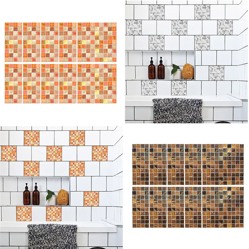 

10pcs 3d wall stickers Bathroom Kitchen Self Adhesive Waterproof Marble Mosaic Wall Art Kitchen Tile Stickers wall decals 2019