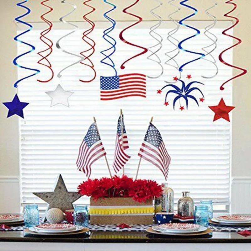 

30pcs Hanging Swirls USA Flags USA America Flag 4th July Independence Day party Decor DIY wall window Hanging decoration