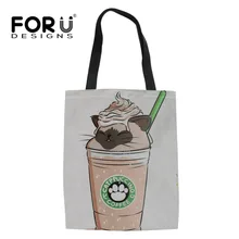 FORUDESIGNS/Модная женская сумка с рисунком кофейного мопса, портативные парусиновые сумки для покупок, большая Вместительная женская сумка для хранения, дорожная сумка