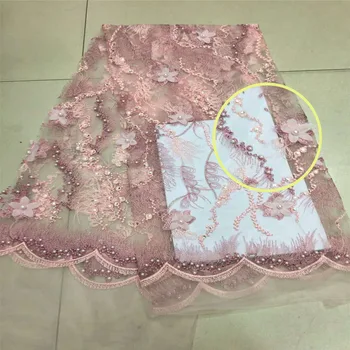 

2018 Latest 3d appliqued lace fabric with stone and beads Popural beaded lace fabric of high quality for dress A469-1