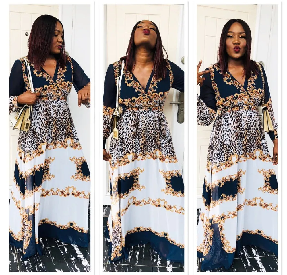 

african dresses for women african clothes africa dress print Long sleeve waist Dashiki ladies clothing ankara plus size dresses