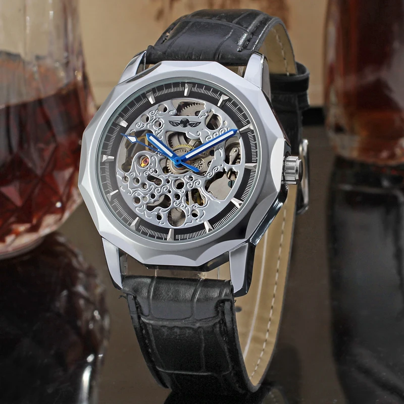 Skup WRG8033M3S2 automatyczne sukienka szkielet z czarny skórzany pasek mężczyźni klamra ze stali nierdzewnej zegarek ostatnie zwycięzca darmowa wysyłka