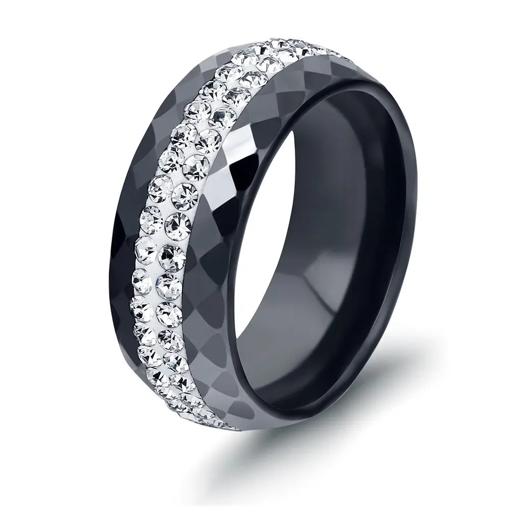 Новое поступление, керамическое кольцо, многогранное, черный, белый цвет, 2 ряда, стразы для женщин, изысканное модное ювелирное изделие, свадебные подарки