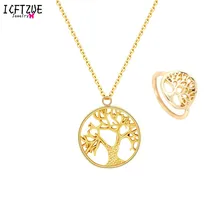 ICFTZWE Золото Ювелирные наборы ожерелье Mujer Aros цепи Древо жизни ожерелья для мужчин кольца для женщин Bijoux колье Femme