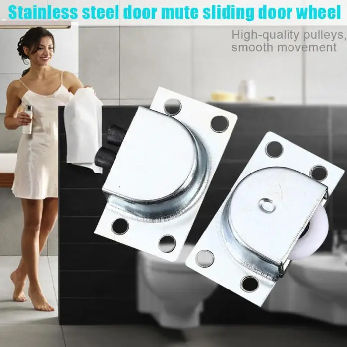 1 Pair Sliding Door Wheel Stainless Steel Furniture Cabinet Wheels Mute Doors Roller CLH@8