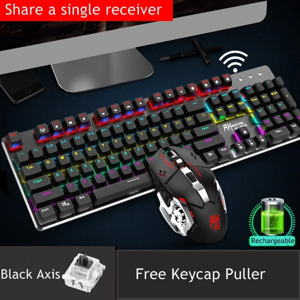 Royal Kludge RK 935 2,4G беспроводной/проводной двойной режим перезаряжаемая Механическая игровая клавиатура и мышь набор различные режимы светильник - Цвет: K and M Black Axis