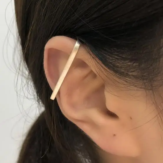 

New Simple Genuine 925 Sterling Silver Strip Clip Earrings No Pierced Ear Cuff Wrap Cartilage Clip Earring Hiphop Rock Jewelry