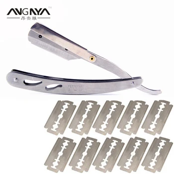 

1set Stainless steel Straight Edge Razors with 10pcs Double Edge Steel Blades Folding Shaving Knife Hair Removal Tools