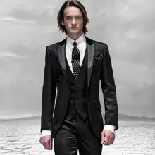 Обувь, изготавливаемая на заказ Лучшие продажи лацкан с тупым углом черного цвета, на одной пуговице, Terno Высокое качество пиджак, мужские костюмы из 3 предметов, модная нарядная