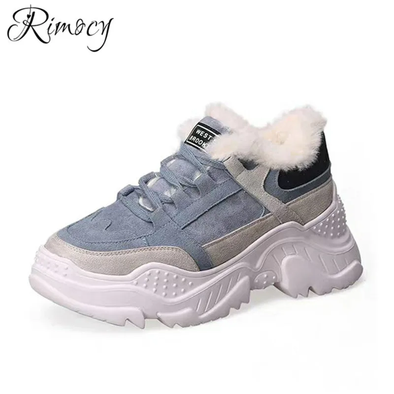 Goede RIMOCY comfortabele platform laarzen zwart ronde neus lace up schoenen vrouw sneakers nieuwe mode vrouwen gevulkaniseerd winter wandelschoenen