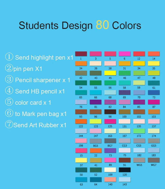 30/40/60/80 цветная маркерная ручка рисованная анимация дизайн студент начинающих ретро цветные карандаши товары для рукоделия - Цвет: Student 80 white rod