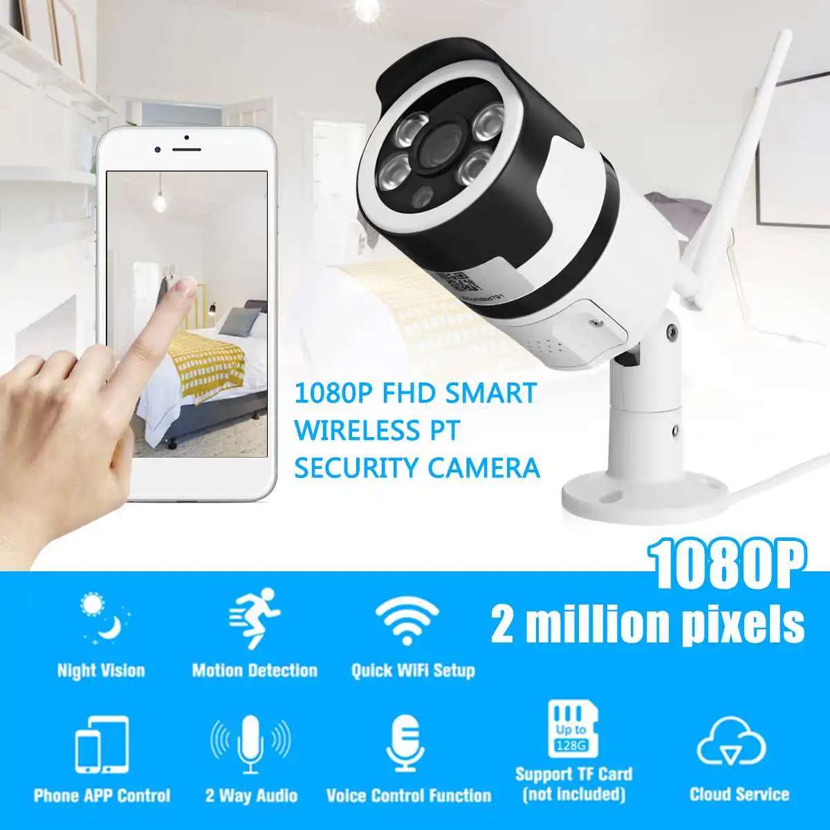 1080 P, 2MP, WiFi, домашняя IP камера для безопасности, обнаружение движения, ночное видение, облако, TF, водонепроницаемая, для Alexa Echos