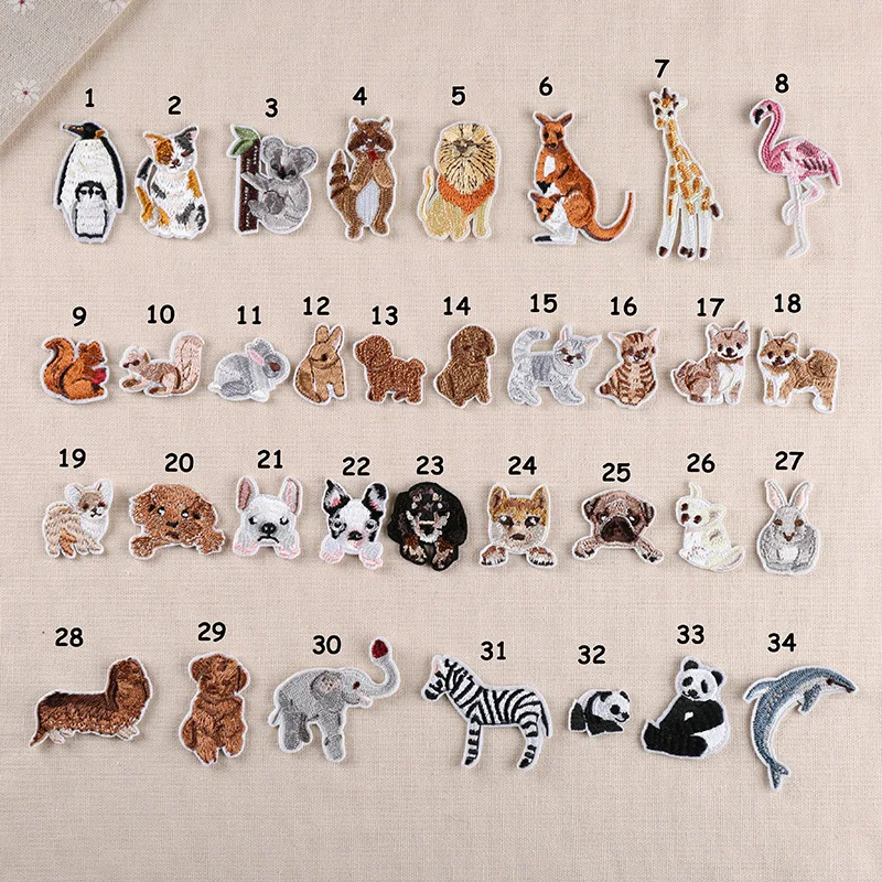 Cartoon Animal Embroidery Patches for Clothes Iron on Clothing Flamingo Dog Rabbit Dolphin Appliques Stripe Sticker Craft Patch