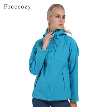 

Facecozy Women Winter Hiking Softshell Autumn Waterproof Jacket Camping Trekking Outdoor Fleece Jacket Hooded Couple Sports Coat