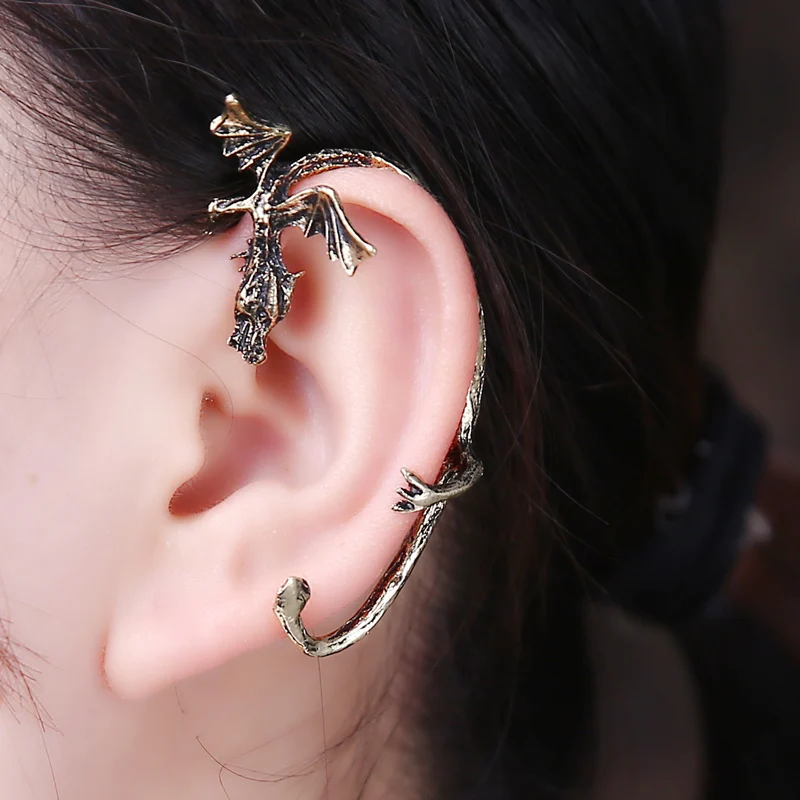 

1PC Women Animal Left ear Cool Personalized Ear Cuff Gothic Punk Game of Thrones Dragon Ear Cuff Clip Piercing Earring