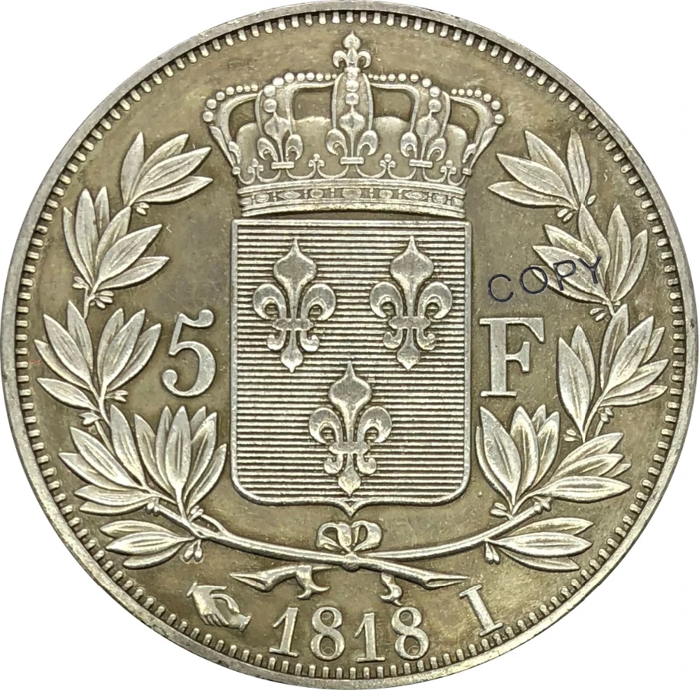 Франция 1817 D 5 франков Луи XVII ROI DE Letter Edge латунные посеребренные копии